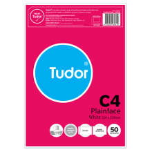 Tudor C4 plain envelopes peel n seal pocket heavy weight 100gsm 324 x 229mm white pack 50 #140263