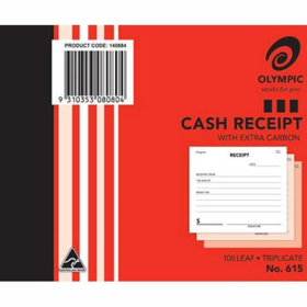 Olympic 615 cash receipt book carbon triplicate 100 x 125mm 100 leaf #O615