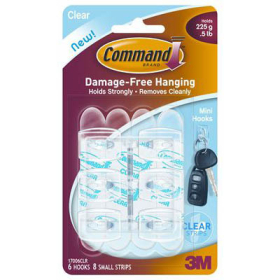 Command adhesive mini clear hooks with clear strips #3M17006
