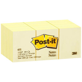 Post it self-stick notes 36 x 48mm canary yellow pack 12 #P653Y