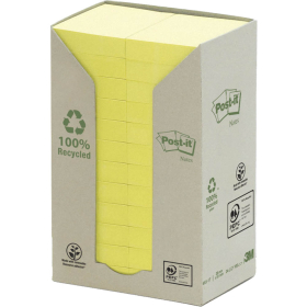 Post it self-stick notes 100% greener 38 x 48mm yellow pack 24 #P653RTY