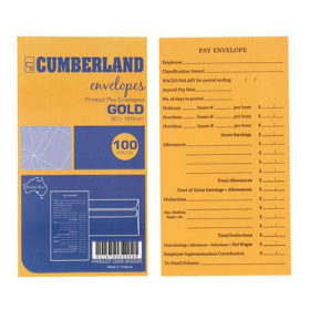 Cumberland printed pay envelopes 85gsm 90 x 165 gold box 500 #902225