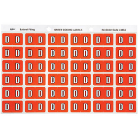Avery 43304 label side tab 'D' colour code 25 x 38mm dark orange pack 180 #A43304