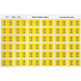 Avery 43305 label side tab 'E' colour code 25 x 38mm yellow pack 180 #A43305