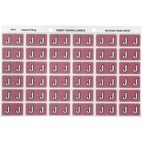 Avery 43310 label side tab 'J' colour code 25 x 38mm mauve pack 180 #A43310
