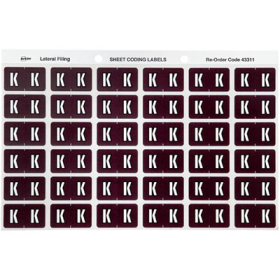 Avery 43311 label side tab 'K' colour code 25 x 38mm brown pack 180 #A43311
