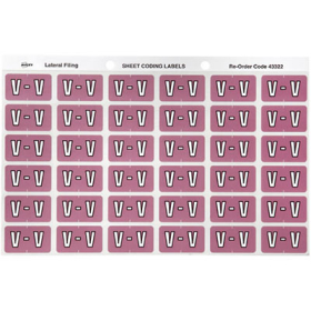 Avery 43322 label side tab 'V' colour code 25 x 38mm mauve pack 180 #A43322