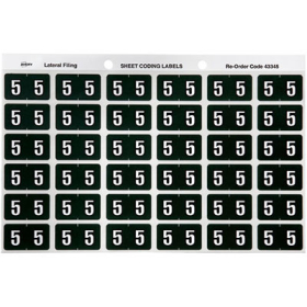 Avery 43345 label side tab no.'5' colour code 25 x 38mm dark green pack 180 #A43345