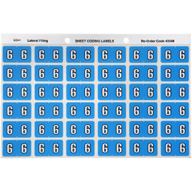 Avery 43346 label side tab no.'6' colour code 25 x 38mm blue pack 180 #A43346