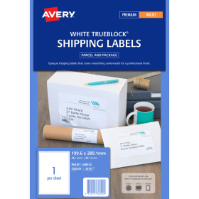 Avery 936020 J8167 inkjet white shipping labels 1 per sheet 199.6 x 289.1mm pack 25 sheets #AJ8167