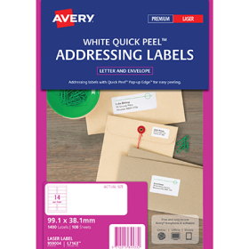Avery 959004 L7163 laser white address labels 14 per sheet 99.1 x 38.1mm box 100 sheets #AL7163
