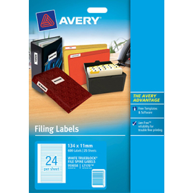 Avery 959058 L7170 laser white file spine labels 24 per sheet 134 x 11mm pack 25 sheets #AL7170R