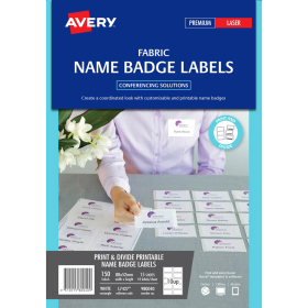 Avery 980040 L7427 laser fabric name badge labels 10 per sheet 88 x 52mm pack 15 sheets #AL7427