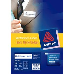 Avery 959170 L4784 laser acetate silk name badge labels 27 per sheet 63.5 x 29.6mm pack 10 sheets #AL4784