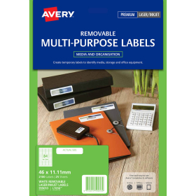 Avery 959053 L7656 removable white media labels 84 per sheet 46 x 11.11mm pack 25 sheets #AL7656REV