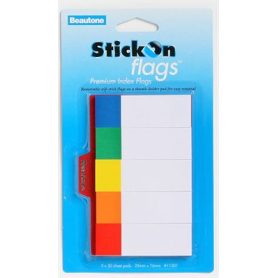 Beautone stick on index flags 25 x 76mm assorted colours pack 5 #B11501