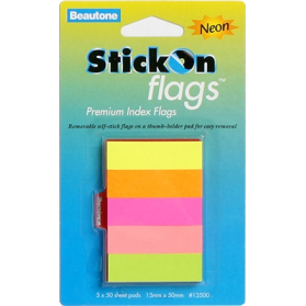 Stick-on index flags 15 x 50mm neon assorted colours #B13500