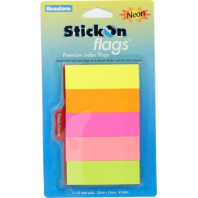 Stick on index flags 25 x 76mm neon flags pack 5 #B13501