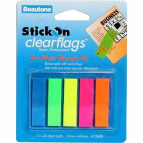 Beautone clearflag 12 x 45mm assorted 125 flags #B15600