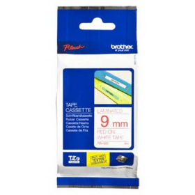 Brother tze-222 laminated labelling tape 9mm red on white #TZ222