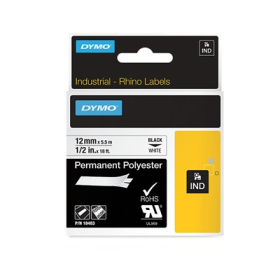 Dymo 18483 rhino label tape 12mm permanent polyester black on white #D18483