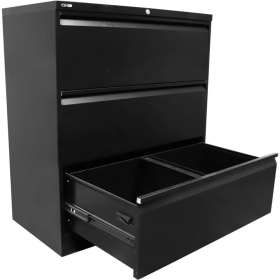 Go lateral filing cabinet 3 drawer 473 x 900 x 1016mm Black #RLGLF3BL