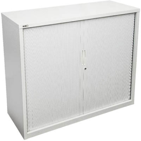 Go steel tambour door cupboard 2 shelves 900 x 473 x 1016mm white china #RLGTD109+2SHELVESWC