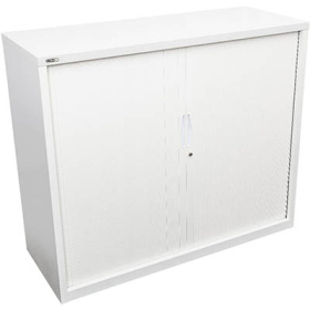 Go steel tambour door cupboard 2 shelves 900 x 473 x 1200mm white china #RLGTD129+2SHELVESWC