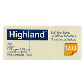 Highland self-stick notes 34.9 x 47.6mm yellow pack 12 #H6539