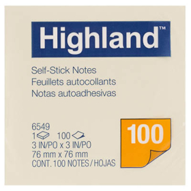 Highland self-stick notes 76 x 76mm yellow100 sheets per pad, pack of 12 pads #H6549
