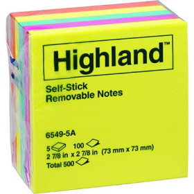 Highland self-stick notes 76 x 76mm assorted colours pack 5 #H6549C