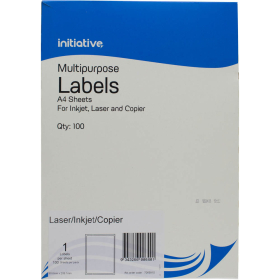 Initiative multipurpose labels 1 per sheet 199.6 x 289.1mm box 100 sheets #I01