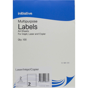 Initiative multipurpose labels 2 per sheet 199.6 x 143.5mm box 100 sheets #I02