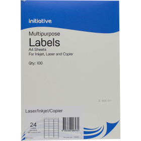 Initiative multipurpose labels 24 per sheet 64 x 33.8mm box 100 sheets #I24