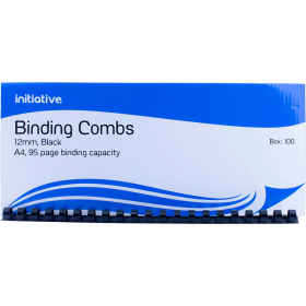 Initiative plastic binding comb A4 21 loop 12mm box 100 black #INBR12