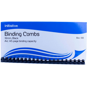 Initiative plastic binding comb A4 21 loop 16mm box 100 black #INBR16