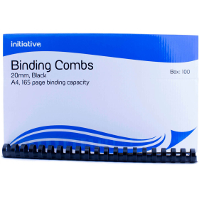 Initiative plastic binding comb A4 21 loop 20mm box 100 black #INBR20
