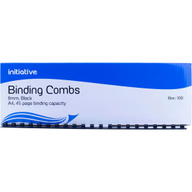 Initiative plastic binding comb A4 21 loop 8mm box 100 black #INBR8