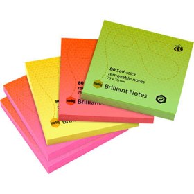 Marbig brilliant notes repositionable 75x75mm pack 5 #M1810699