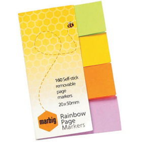 Marbig stick on page markers 20x 50mm rainbow #M1811399