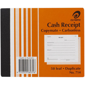 Olympic 714 receipt book carbonless duplicate 125 x 100mm 50 leaf #O714
