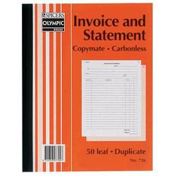 Olympic 726 invoice and statement book carbonless duplicate 250 x 200mm 50 leaf #O726