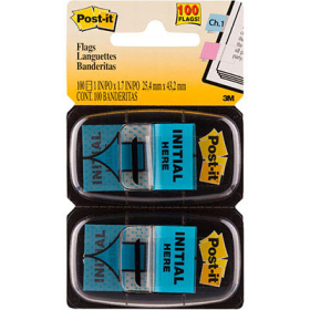 Post-it message flags initial here blue twin pack 100 #P680I