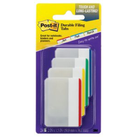 Post-it durable flat filing tabs 4 assorted colours pack 24 #P686F1