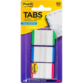 Post-it durable filing tabs white with green, blue, red edges pack 66 #P686LGBR