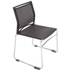 Rapidline stackable visitor chair sled base poly seat/mesh back black #RLPMVBKBK