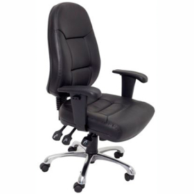 Rapidline ergonomic task chair high back slide seat with chrome base and adjustable arms pu black #RLPU300BPU