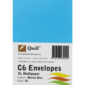 Quill 93002 coloured envelopes C6 pack 25 marine blue #Q93002