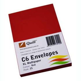 Quill 93010 coloured envelopes C6 pack 25 red #Q93010