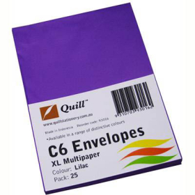Quill 93016 coloured envelopes C6 pack 25 lilac #Q93016